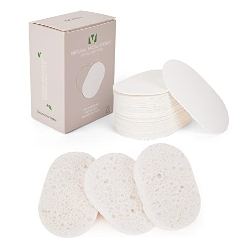 Vilphel Facial Sponges For Cleansing and Exfoliating Large and Thicken Size Reusable 25 Pack Makeup Remover Pads Cotton Oval Rounds Face Sponges for Washing face
