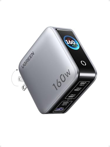 UGREEN Nexode Pro Charger 160W GaN 5-Port Fast USB C Wall Charger Block Type-C Charging with Smart Display & Touch Control Compatible for MacBook Pro/Air iPhone 17/16 Series iPad Galaxy