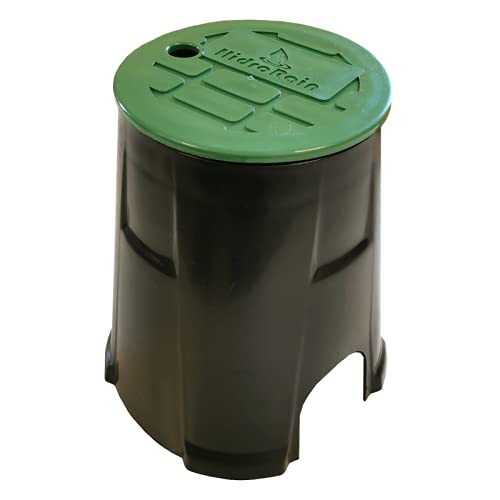 RIEGOPRO Arqueta de Riego Circular Pequeña para Enterrar con 2 Salidas. Ø Base 22cm - Ø Tapa 16cm - Altura 24cm. Tapa a presión. Robusta y Resistente