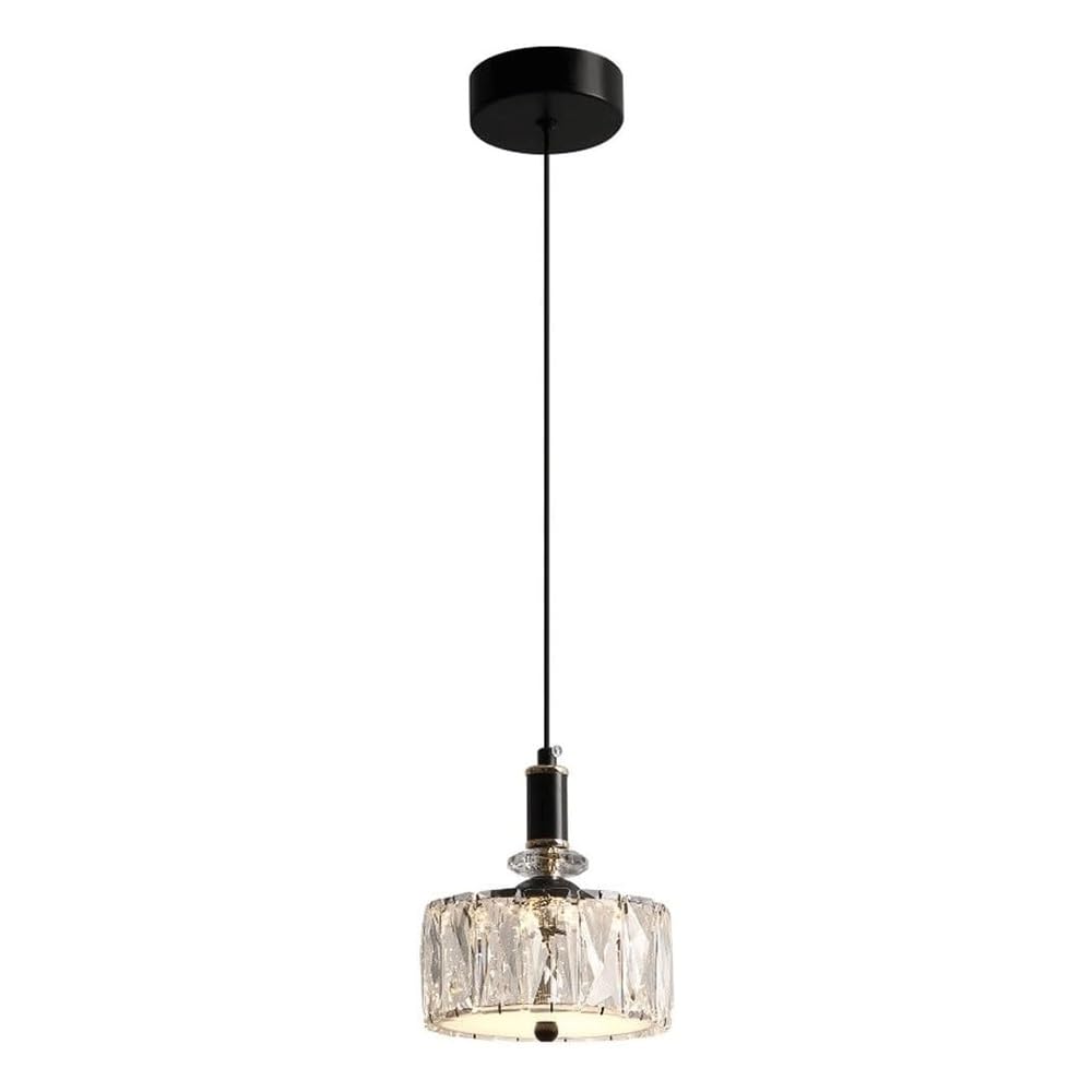 MESOVFCA 5.9-Inch Crystal Pendant Light, Mid Century Piano Black Champagne Gold Hanging Lamp, Prism Glass Shade 59" Cord for Kitchen Island Bar Staircase 3-Color Change E26
