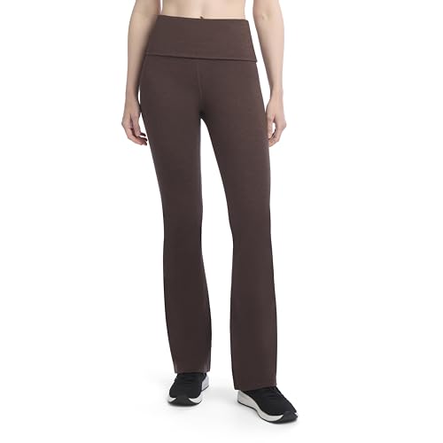 Jockey Women's Soft Stretch Cotton Fold Over Waist Flare Leg Yoga Pants Chocolate Heather