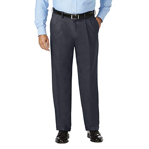 J.M. Haggar Men's Big and Tall Expandable Waist Classic Fit Pleat Front Pant, Dark Navy, 46Wx30L