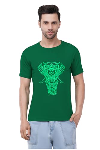 Image of Caseria Men's Cotton Printed T-Shirt -Designer Elephant | 100% Cotton | Half Sleeves | Regular Fit | Printed | Round Neck | Graphic T Shirt