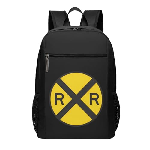 Railroad Crossing Sign Travel Laptop Backpack, Business Anti Theft Slim Sturdy Laptops Backpacks, College Computer Bag Gift for Men & Women Fits 17 Inch Notebook,Black