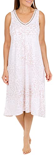 Ellen Tracy Womens Print Lace Sleeveless Midi Nightgown Small Beige/White #TOP30