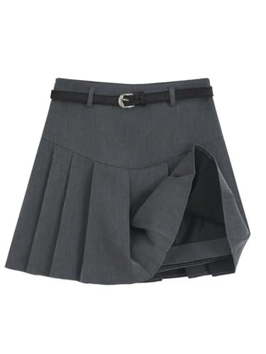 Women's Solid Pleated Skirts Summer High Waisted Solid Mini A Line Skirts with Belt2