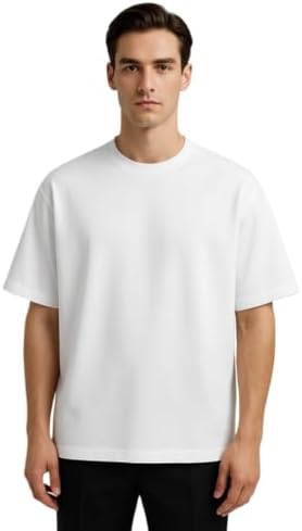 VEL Plain Supercombed 100% Pure Lightweight Cotton Oversized Baggy Fit Drop Shoulder Half Sleeves Round Neck Solid Pure 100% Cotton T-Shirt for Men