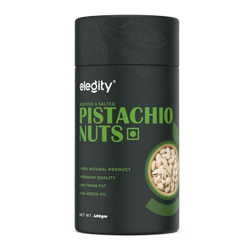 Image of Elegity California Salted Pistachios Papertube 400 gm | Namkeen Pista Dry Fruit | Crunchy, Tasty & Healthy | Rich in Fibre & Protein | No Added Preservatives & Colour in Nutritious Nuts