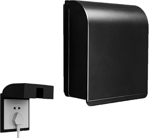 Lockable Single UK Plug Socket Cover, Waterproof Outlet Cover Self-Adhesive Lockable Socket Covers Single Plug Socket Box for Baby & Pet Safety Aerial Socket Cover Cover for Bath Socket（Black）