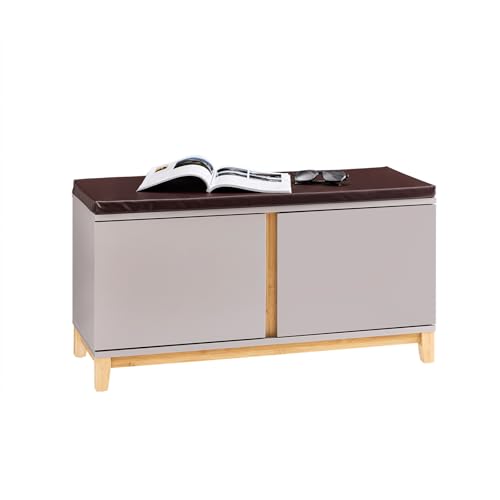 SoBuy Panca Scarpiera Ingresso con Seduta, Cassapanca Contenitore da Interno con 2 Ante, in Legno ingegnerizzato + Bambù 90x34x46cm Cachi FSR117-KA