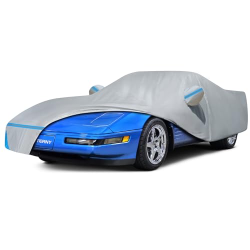 Image of Car Cover for 1984-1996 Corvette C4, Waterproof Custom-fit Sun Rain Dust Snow All Weather Protection Outdoor C4 Full Car Cover with Door Zipper and Cotton Lining-Grey