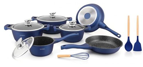 Royalty Line Lot de 10 casseroles en céramique marbrée, bleues