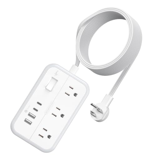 Power Strip 10 ft, Flat Plug Extension Cord with 6 Outlets 4 USB...
