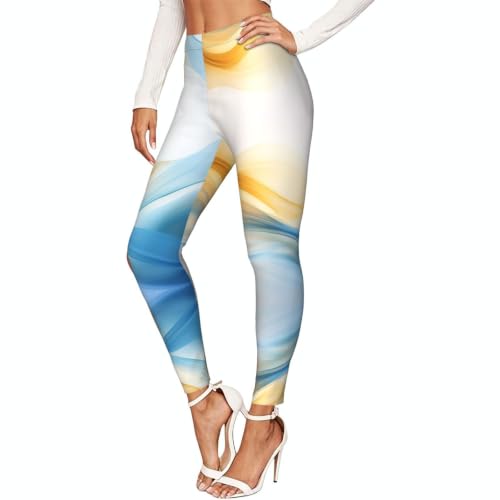 Ropa de gimnasio para mujer: leggings con estampado azul y blanco de compresión suave