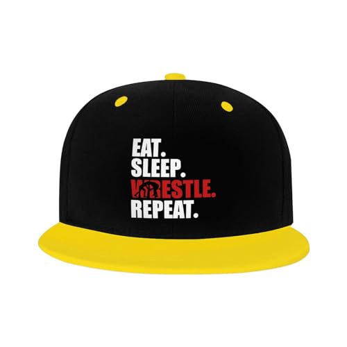 Eat Sleep Wrestle Repeat Wrestling Snap Back Hat Kids Fashion Hip Hop Style Contrast Color Flat Brim Hat Red2