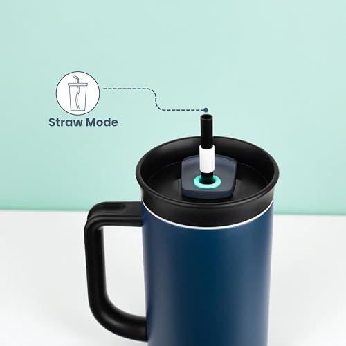Image of CYNVEXA Tumbler with lid and Straw 1200ML Cup Stainless Steel Vacuum Insulated Tumbler for Water, Iced Tea or Coffee 1.2L Office Gym Travelling (Nevy Blue O)