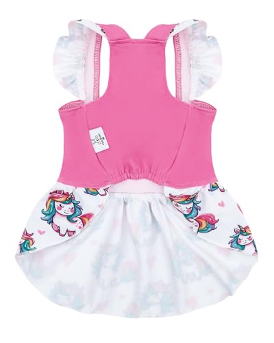 Image of CuteBone Dog Dress for Small Dogs Girl, Unicorn Summer Dresses with Bow & Ruffle Sleeve, UPF50+ Sun Protection, Cute Pet Clothes for Puppy for Birthday Wedding Party Beach ZSFX01L