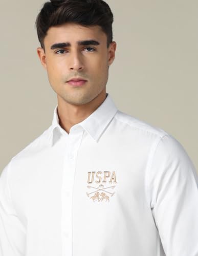 Image of U.S. Polo ASSN. Solid Tailored Fit Shirt for Men - 100% Cotton, Breathable & Comfortable, Full Sleeves Casual Shirt for Men