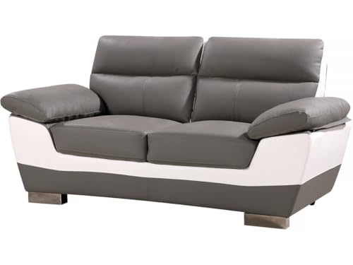 Canapé Fixe en Cuir Reconstitué et PVC Dallas, 2 Places, 169cm x 88cm x 90cm, Gris/Blanc
