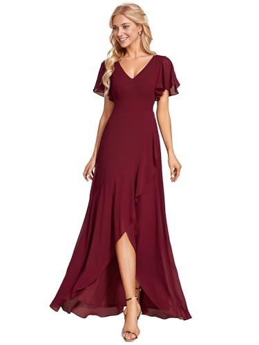 Ever-Pretty Women's Double V Neck A Line Ruffle Hem Backless High Low Chiffon Bridesmaid Dresses 01749