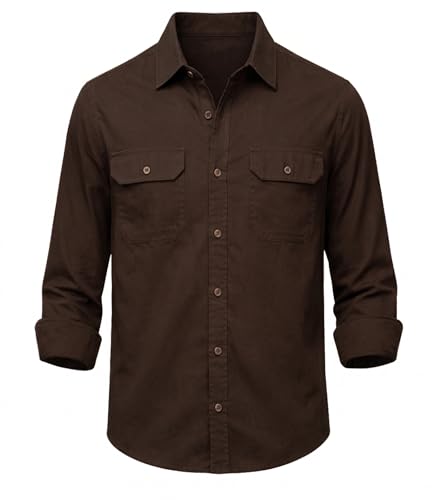 IndoPrimo Men's Cotton Shirt with Stylish Flap Pockets Full Sleev...
