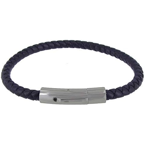 Les Poulettes Bijoux - Men's Bracelet Leather Braided Round Steel Clasp - Classics - Blue Navy Cover