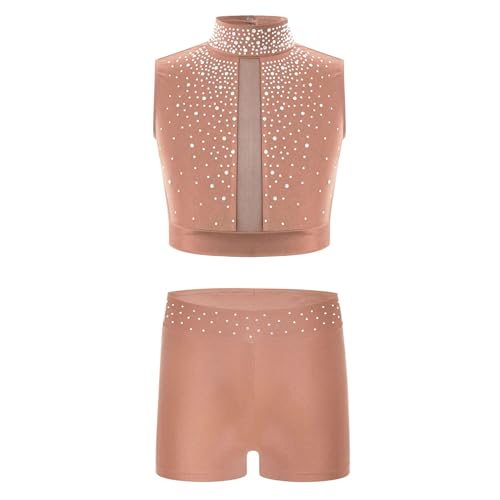 renvena Kids Girl's Gymnastics Dance Outfit Active Clothes Set 6-16 Years Crop Top with Sport Shorts2