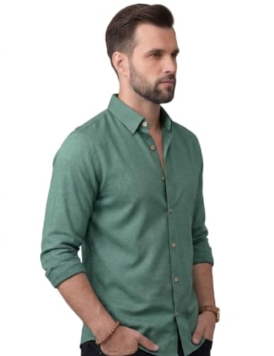 Image of NexaFlair Men's Regular Fit Solid Pattern Laffer Cotton Shirt with Long Sleeve Collared Neck Standard Length and Button Down Closure Type | Mens Casual Shirts | Man's Formal Shirts