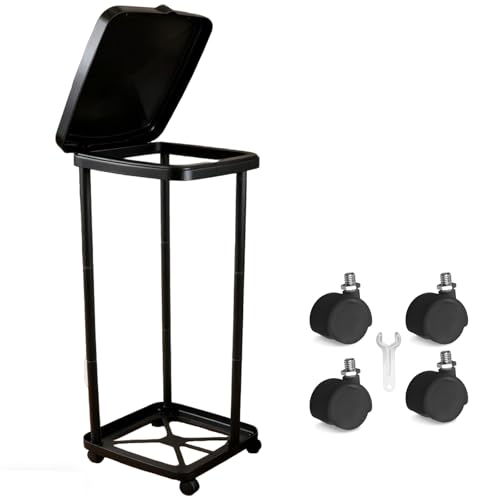 UUFCTY Collapsible Trash Can Camping Portable Garbage Bin Holder Stand with Wheels Plastic Outdoor Trash Can with Lid for Outside Indoor, Black