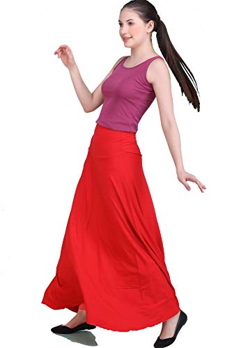 Image of Women's Solid High Waist Flared Classic Maxi Skirt | Stretchable Flared Viscose Skirt for Ladies | Foldover Waistband | Festive, Party, Lounge & Casual Wear