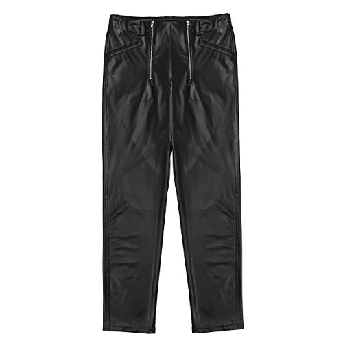 Yizyif Men's Faux Leather Skinny Leggings Zipper Pouch Hollow Out Long Pants Trousers Black Medium #TOP3