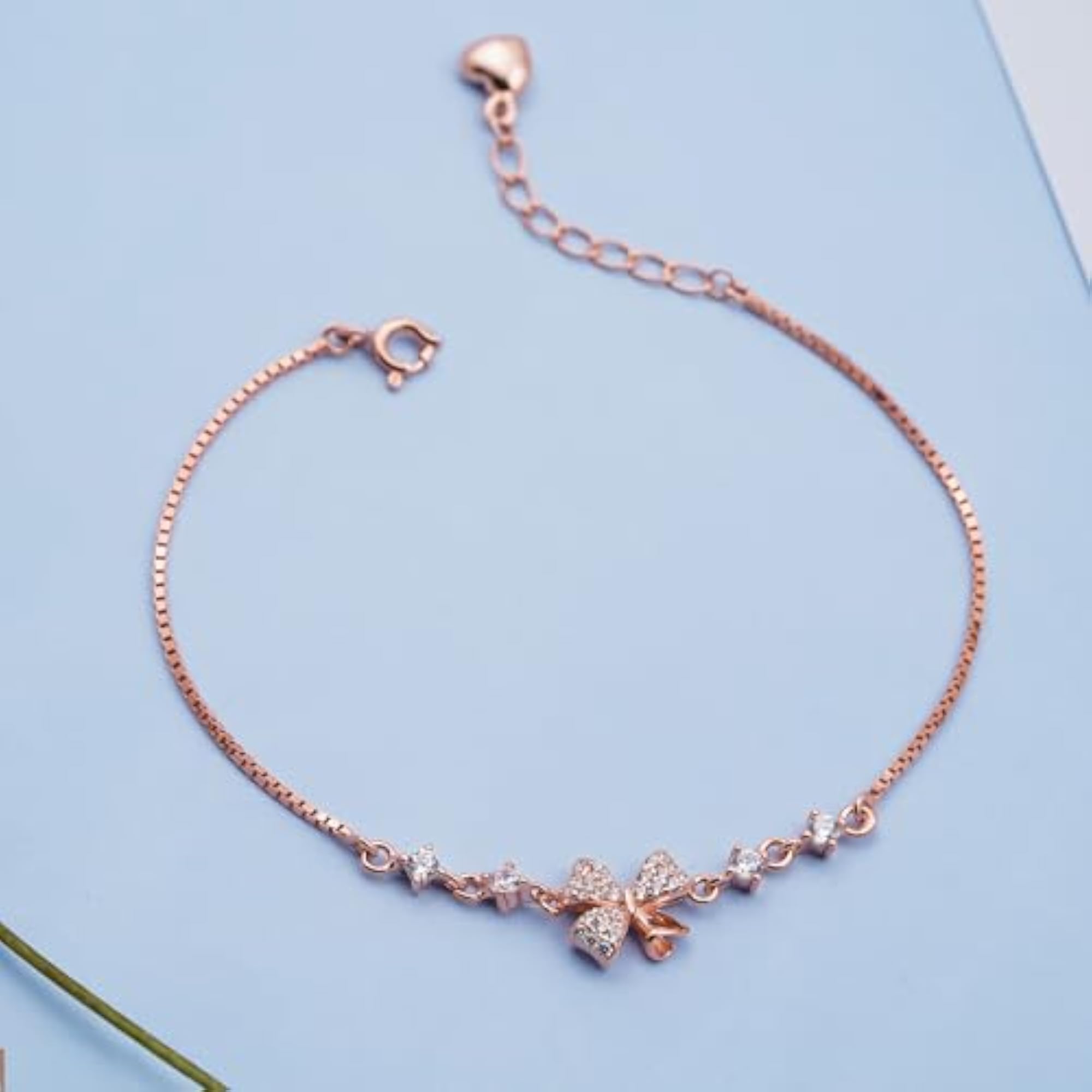 Rose Gold Leafy Charm Bracelet, Elegant Design
