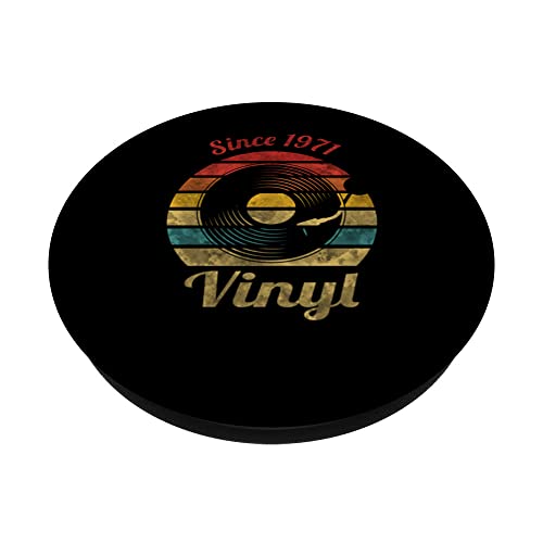 Since 1971 Vinyl Retro Record Vintage Music PopSockets Swappable PopGrip, Black - Image 2