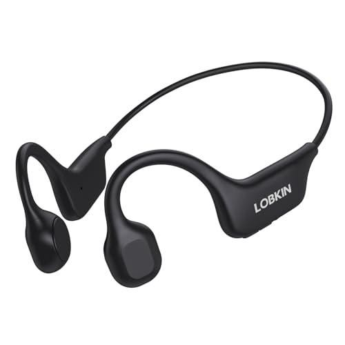 LOBKIN Auriculares Conduccion Osea, Open Ear Auriculares Deportivos Bluetooth 5.3, Cascos Oseos Inalambricos IPX5 Impermeables para Fitness, Correr, Conducir (Negro)