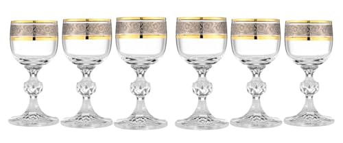 Crystalex Bohemia 1.75 oz, Claudia Exclusive, Cherry, Liqueur Glasses, Gold Rim, Set of 6, Cristallin Glass, Drinkware