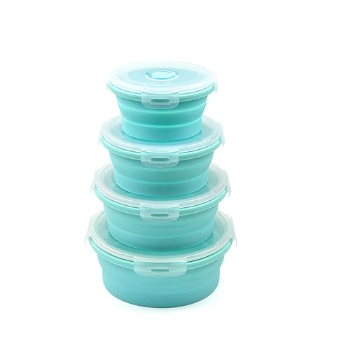 Yubng 4 Pack Collapsible Silicone Food Storage Containers with Lids, Portable Folding Bowls for Camping, Travel, RV & Kitchen, Space-Saving Leakproof Meal Prep Containers