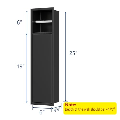 Neodrain Recessed Toilet Paper Holder with Storage Cabinet, 304 Stainless Steel Black Toilet Tissue Holder