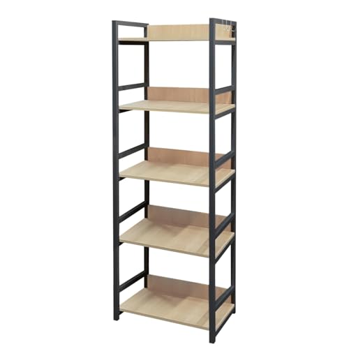 Image of Lukzer 5-Layer Multipurpose Storage Organizer Rack - Wood and Metal Construction for Kitchen, Bedroom, Office, Garage, Shops, and Salon(Black, 166 x 60 x 39 cm)