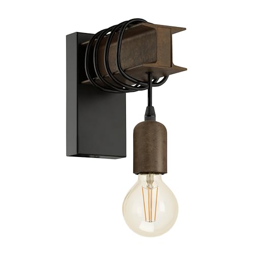 Eglo Aplique de pared TOWNSHEND 4, aplique de pared vintage con 1 bombilla en diseño industrial, lámpara retro de acero, color negro, marrón, casquillo E27