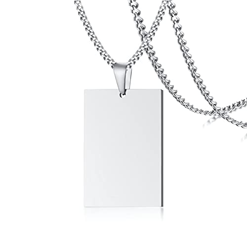 Ayoiow Colgante de acero para hombre, plata collar colgante cuadrado collar hombre