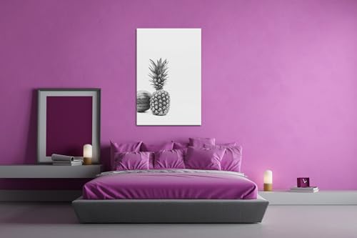 Décoration murale ananas melon noir et blanc grand format 90x60