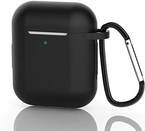 NeotrixQI AirPods Case, Silicone Protective Cover Compatible with Apple AirPods 1/2 Shock Resistant Waterproof AirPods Cover with Carabiner Anti-Lost Strap Front LED Indicator Visible(Black)