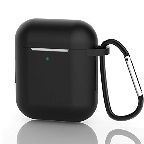 Neotrixqi Airpods Case, Silicone Protective Cover Compatible With Apple Airpods 1/2 Shock Resistant Waterproof Airpods Cover With Carabiner Anti-Lost Strap Front Led Indicator Visible(Black) #TOP30
