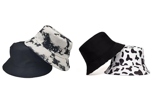 Tonone 2pcs Ombrero Unisex Reversible con Estampado de Doble Cara de algodón, Sombrero de Pescador