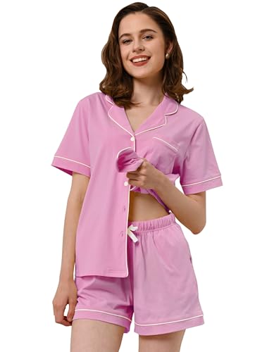 Image of NAP BOUND 100% Cotton Pajamas for Women Sets 2 Pieces Pjs Button short sleeves with Pockets Soft Sleepwear Loungewear XS-XXL
