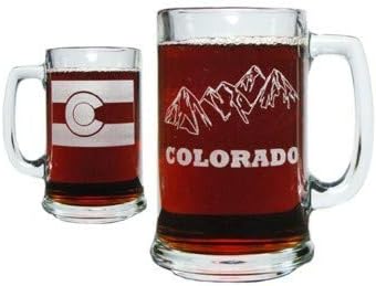 Colorado Mountains and Colorado Flag - Taza de cerveza con asa grabada en ambos lados