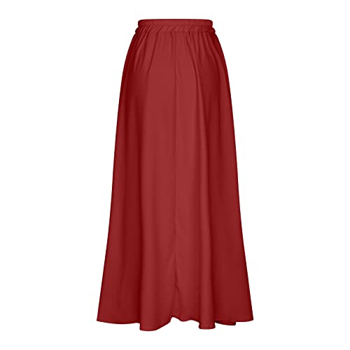 Women's High Waisted A-line Flowy Long Maxi Skirt with Pockets Fashion Casual Solid Color Plus Size Pleated Skirts2