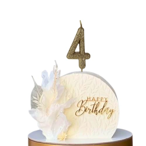 Image of Wanna Party Number 4 Glitter Gold Candle for Birthday Decoration Items /Cake Toppers /Cake Decorations (Pack of 2)
