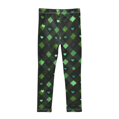 Vdsrup Girls Leggings Green Black Plaid Hearts Kids Length Leggings Pants Toddler Athletic Soft Tights Trousers 4T2