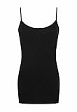 Womens Plain Sleeveless Ladies Stretch Round Scoop Neckline Camisole Long Strappy Vest Tank Top Plus Size Black